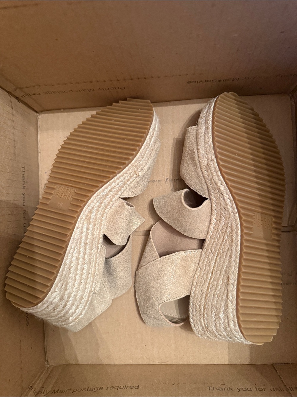 Eileen Fisher Beige Suede Espadrille Wedge Sandals  comfy vacation walking shoe - Picture 4 of 6